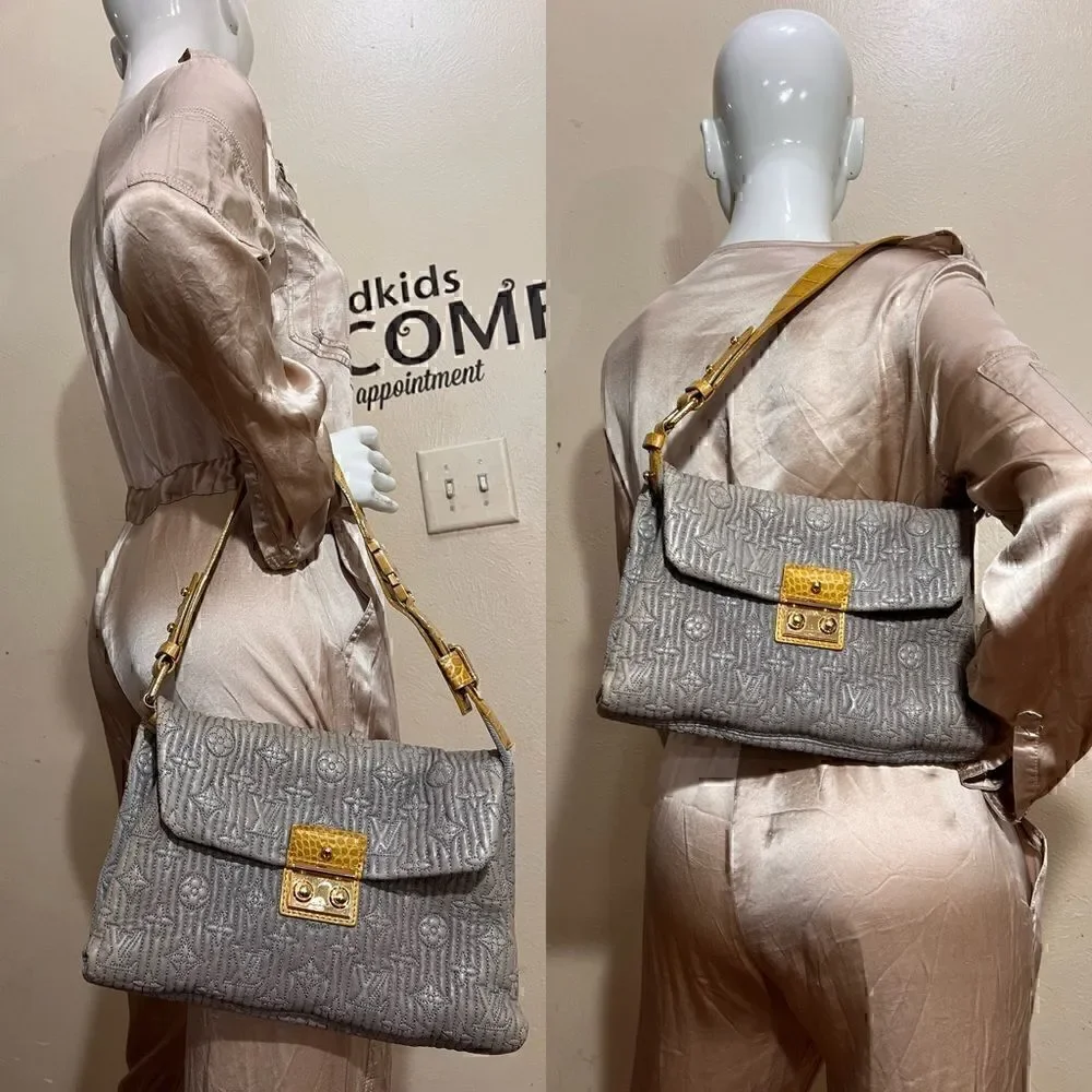 LOUIS VUITTON Alligator-Trimmed Motard Shoulder Bag Buttery Leather exotic Rare!